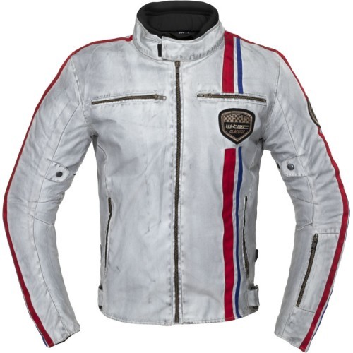 Men's Textile Jacket W-TEC 91 Cordura - White with Red and Blue Stripe