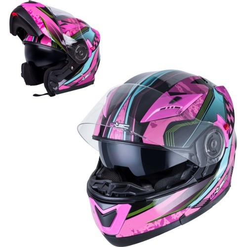 Модульный мотоциклетный шлем W-TEC Pezzon Magenta - Розово-чёрный