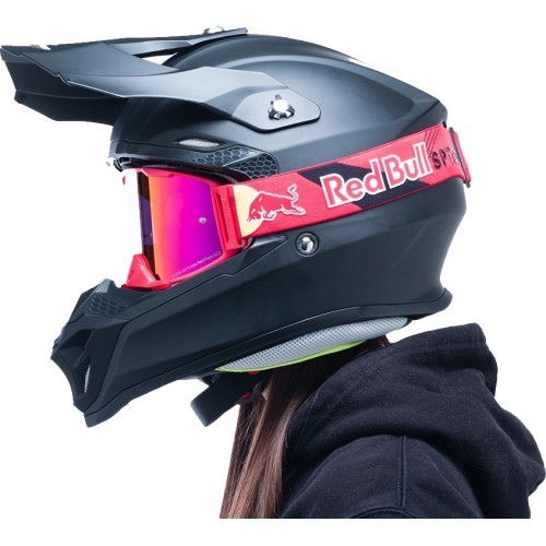 Motokrosa brilles Red Bull Spect Strive Panovision, matēti sarkanas, purpursarkani spoguļstikli