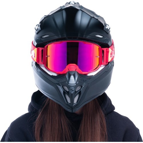 Motokrosa brilles Red Bull Spect Strive Panovision, matēti sarkanas, purpursarkani spoguļstikli