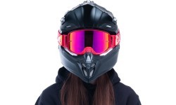 Очки для мотокросса Red Bull Spect Strive Panovision, матовые красные, фиолетовые зеркальные линзы