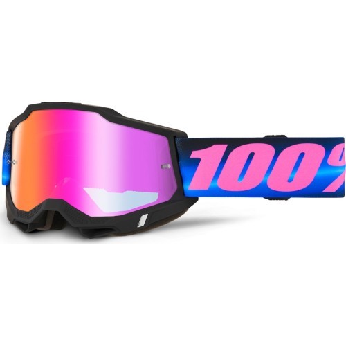 Motokrosa brilles 100% Accuri 2 Mirror - Superdome modro-růžová, červené plexi