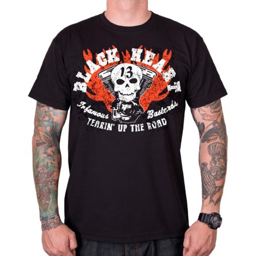 T-krekls BLACK HEART Flathead Skull - Melna