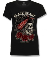 Sieviešu T-krekls BLACK HEART Pin Up Skull - Melna