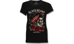 Sieviešu T-krekls BLACK HEART Pin Up Skull - Melna