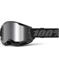 Motokrosa brilles 100% Strata 2 New Mirror - Melna, sudraba plexi