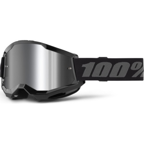 Motocross Goggles 100% Strata 2 New Mirror - Black, Silver Plexi