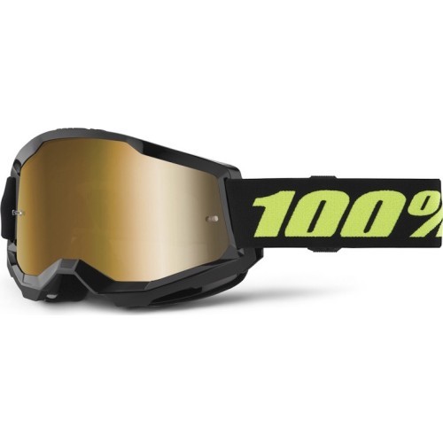 Motokrosa brilles 100% Strata 2 New Mirror - Solar melna, zelta plexi