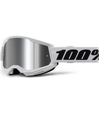 Motocross Goggles 100% Strata 2 New Mirror - White, silver plexi