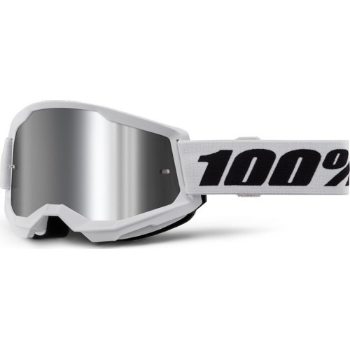 Motocross Goggles 100% Strata 2 New Mirror - White, silver plexi