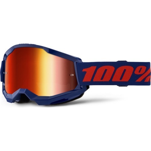 Motokrosa brilles 100% Strata 2 New Mirror - Zila, sarkans pleksistikls
