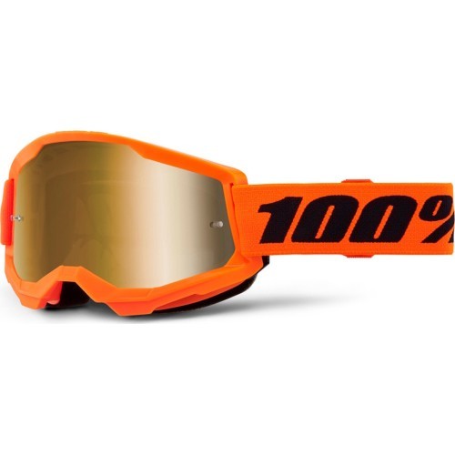 Junior Motocross Goggles 100% Strata 2 Junior Mirror - Orange, True zlaté plexi