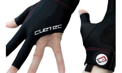Biljarda cimds Cuetec Axis, 3 pirkstu, melns-sarkans, labajai rokai, L