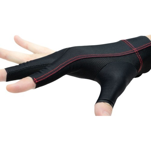Biljarda cimds Cuetec Axis, 3 pirkstu, melns-sarkans, labajai rokai, XL