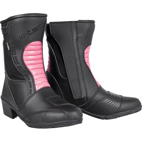 Women's Leather Motorcycle Boots W-Tec Beckie W-5036 - Pink-Black