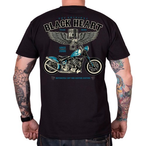 T-Shirt BLACK HEART Blue Chopper - Black