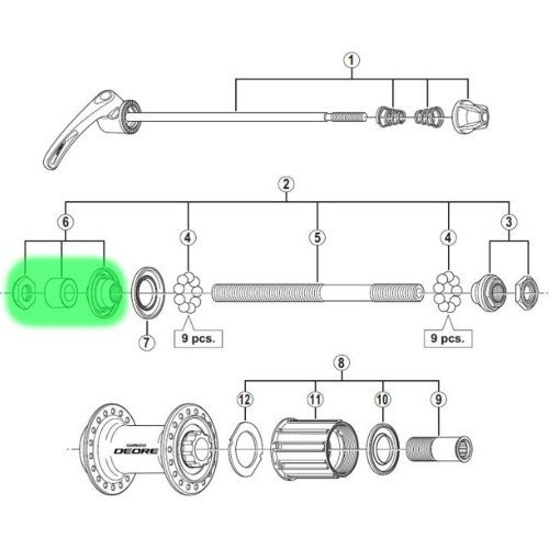 Cone, washer and nut for Shimano HB-M590 hub