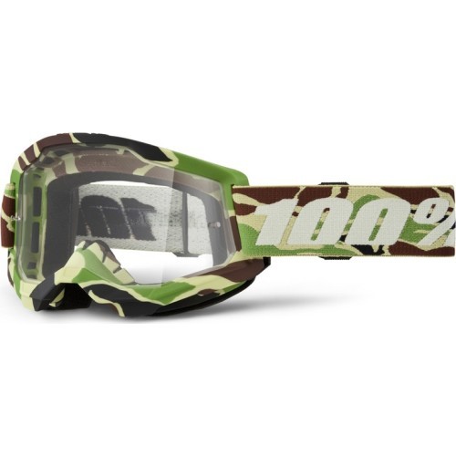 Motokrosa brilles 100% Strata 2 New - War camo, caurspīdīgs pleksistikls