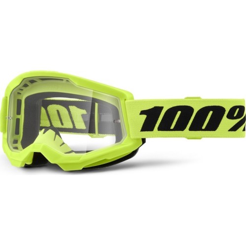 Motocross Goggles 100% Strata 2 New - Neon Yellow, clear plexi