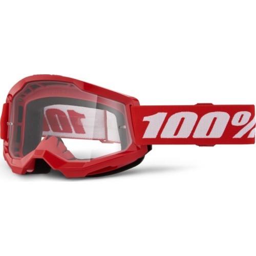Motokrosa brilles 100% Strata 2 New - Sarkana, caurspīdīgs plexi