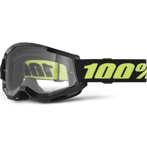 Motokrosa brilles 100% Strata 2 New - Solar melna, caurspīdīgs plexi