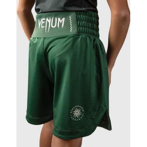Venum Attack Kids Boxing Shorts - Forest Green/ Off White