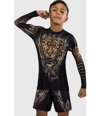 Рашгард детский Venum Tiger с длинным рукавом, чёрный/неоново-оранжевый
