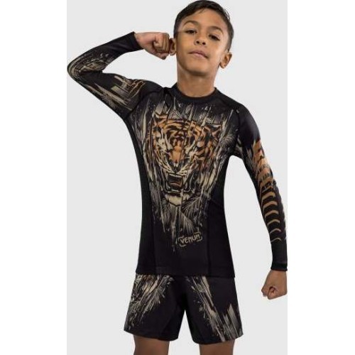 Venum Tiger Kids Long Sleeve Rashguard - Black/Neon Orange