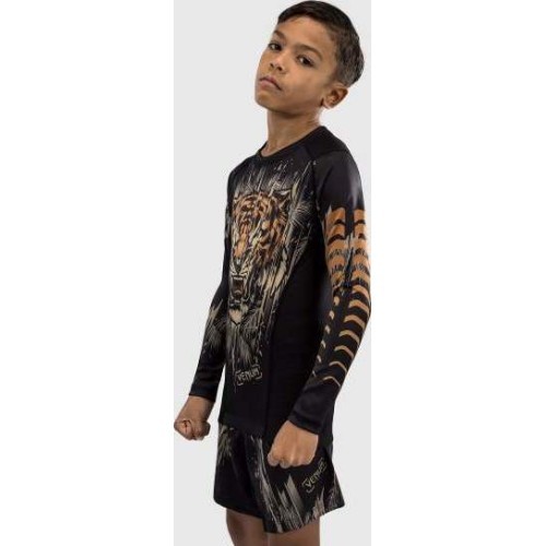 Venum Tiger Kids Long Sleeve Rashguard - Black/Neon Orange