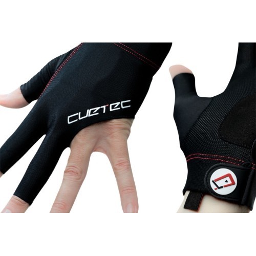 Biljarda cimds Cuetec Axis, 3 pirkstu, melns-sarkans, M