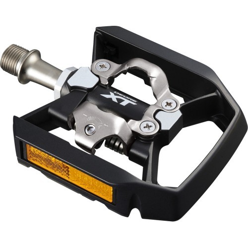Pedāļi SHIMANO T8000 Deore XT, divpusēji, ar SH56 plāksnītēm (melni)