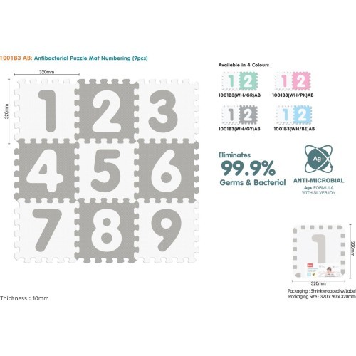 Antibakteriāls putu paklājs Numbers Gray