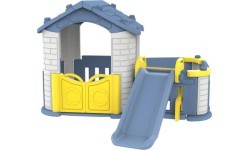 Rotaļu mājiņa ar slidkalniņu Cottage Slide 3in1 zils jumts