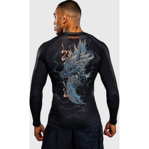 Venum Thunder Dragon Long Sleeve Rashguard - Black/Grey/Copper