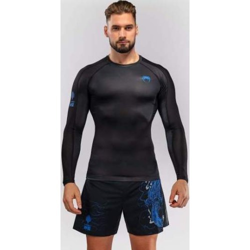 Venum Thunder Dragon Long Sleeve Rashguard - Black/Royal Blue