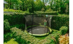 Iebūvējams batuts EXIT Silhouette ø427 cm ar drošības tīklu, zaļš