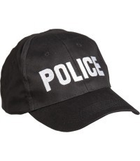 Melna beisbola cepure ar uzrakstu „POLICE“