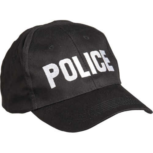 Melna beisbola cepure ar uzrakstu „POLICE“