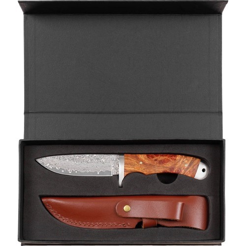 Дамасский нож FoxOutdoor с рукоятью из красного айвового дерева