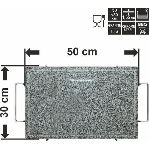 Granīta grilēšanas plāksne GRANIT XL ar rievu un turētāju 50x30x1,65 cm