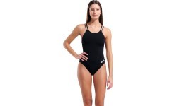 Женский купальник Solid Double Cross Back, чёрный-асфальтовый-чёрный, 34 - 555