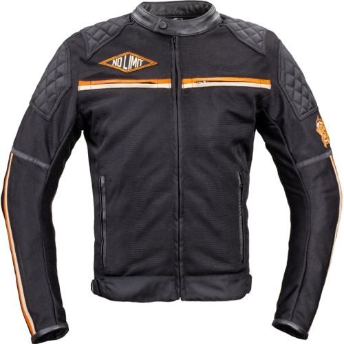 Vīriešu motociklista jaka W-TEC 2Stripe - Melna-bēša-oranža