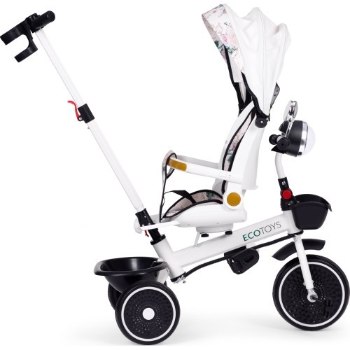 Bērnu trīsritenis ar grozāmu sēdekli, stumšanas rokturi un jumtiņu ECOTOYS