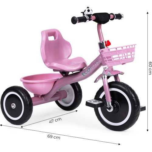 Tricycle tricycle non-slip handles bell basket pink ECOTOYS