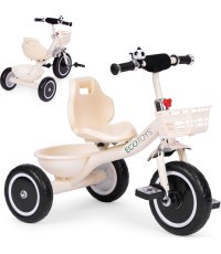 Trīsritenis ar neslīdošiem rokturiem, zvaniņu un grozu, smilškrāsas ECOTOYS