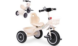 Trīsritenis ar neslīdošiem rokturiem, zvaniņu un grozu, smilškrāsas ECOTOYS