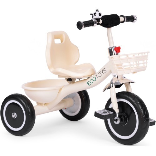 Trīsritenis ar neslīdošiem rokturiem, zvaniņu un grozu, smilškrāsas ECOTOYS