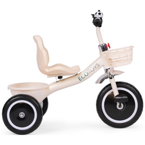 Trīsritenis ar neslīdošiem rokturiem, zvaniņu un grozu, smilškrāsas ECOTOYS