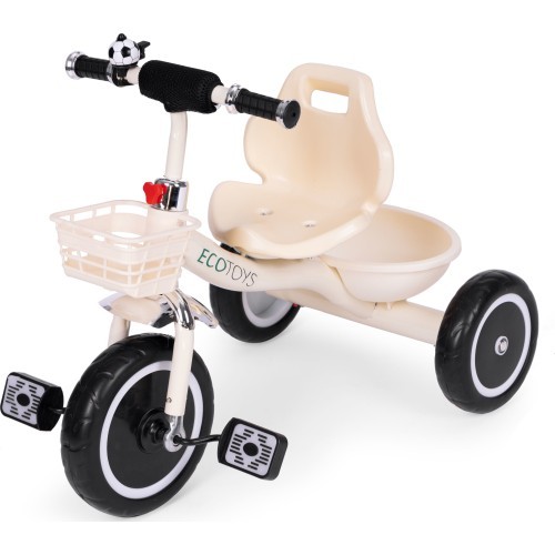 Trīsritenis ar neslīdošiem rokturiem, zvaniņu un grozu, smilškrāsas ECOTOYS