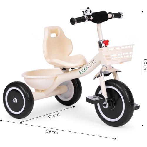 Tricycle tricycle non-slip handles bell basket beige ECOTOYS